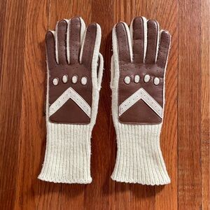 Vintage Aris Cream and Brown Knit Gloves